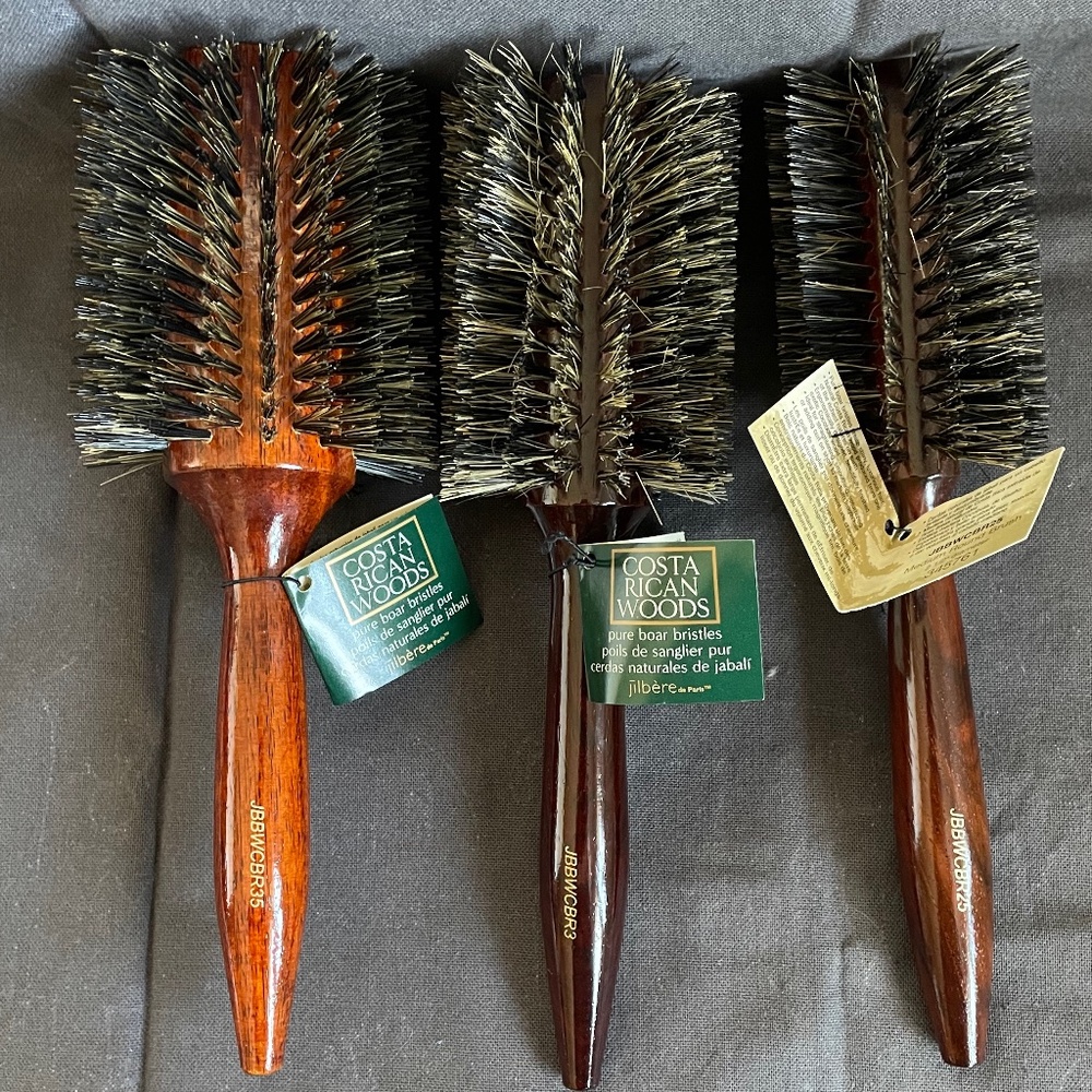 Vintage Jilbere Round Hair Brush Set - Natural Boar Bristle - Costa Rican Woods